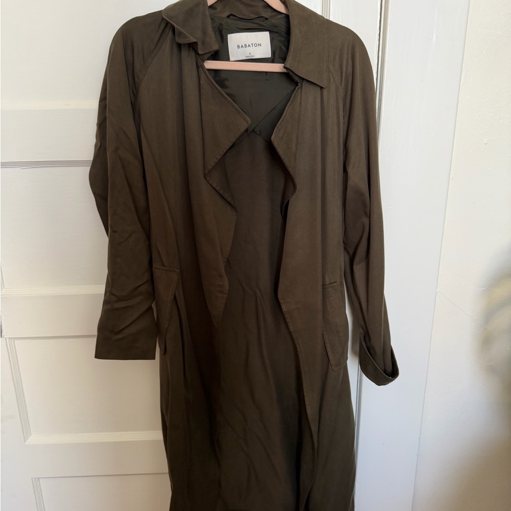 Babaton Olive Green Drape-Front Trench Jacket